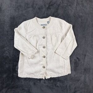 Liz Claiborne Womens Petite Linen Jacket Ivory Cropped Button Front Cottagecore